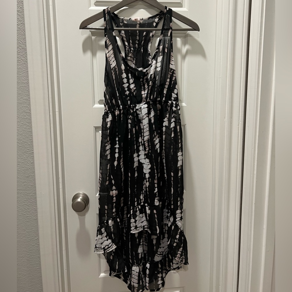 Black Multicolor Sheer Hi Low Swimsuit Coverup